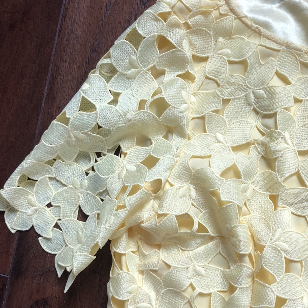 Yellow Shift Dress with Floral Lace Overlay - Picture 2 of 11